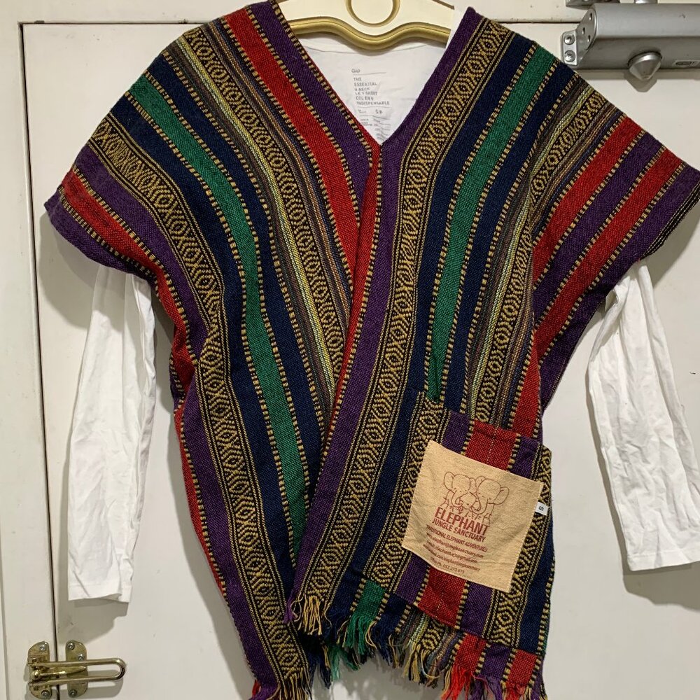 ELEPHANT JUNGLE SANCTUARY WOVEN  MULTICOLOR STRIPED HIPPIE/ SHAWL/ CAPE/BOHO
